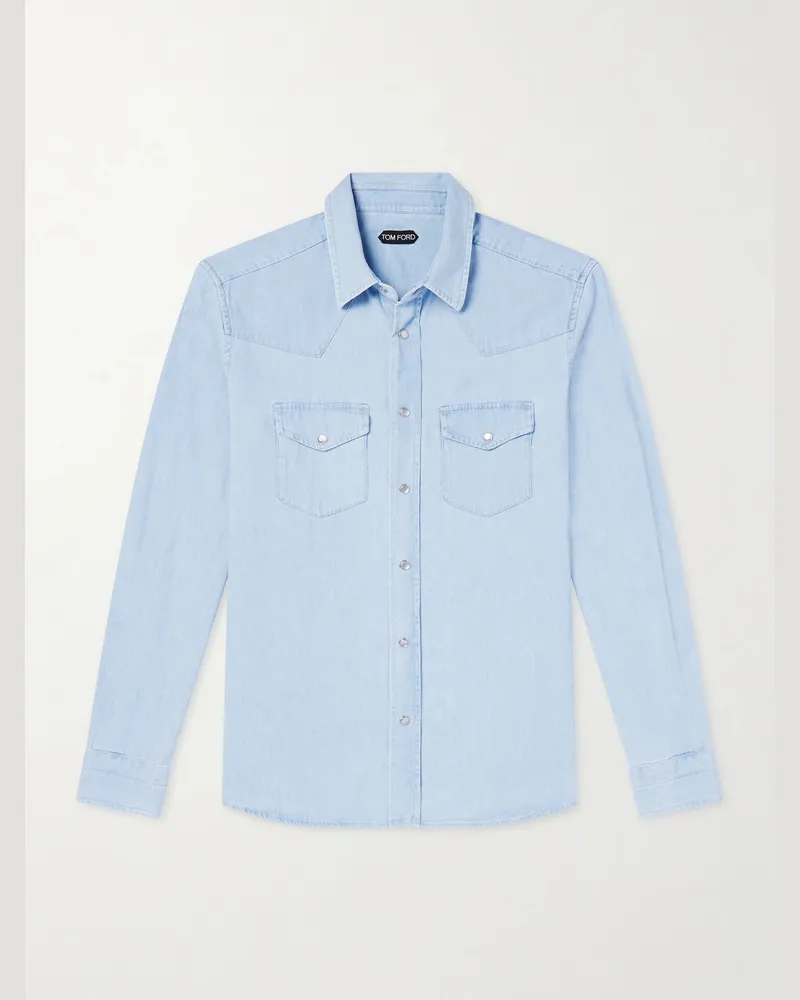 Tom Ford Hemd aus Baumwoll-Chambray Blau