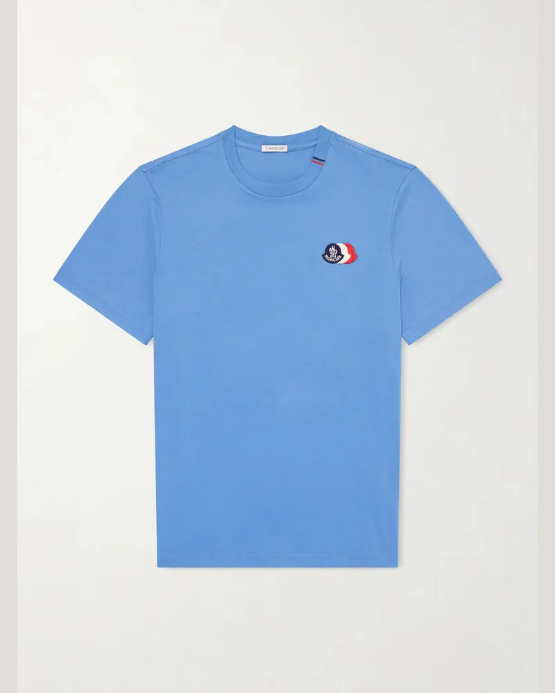 Moncler Logo-Appliquéd Cotton-Jersey T-Shirt Blue