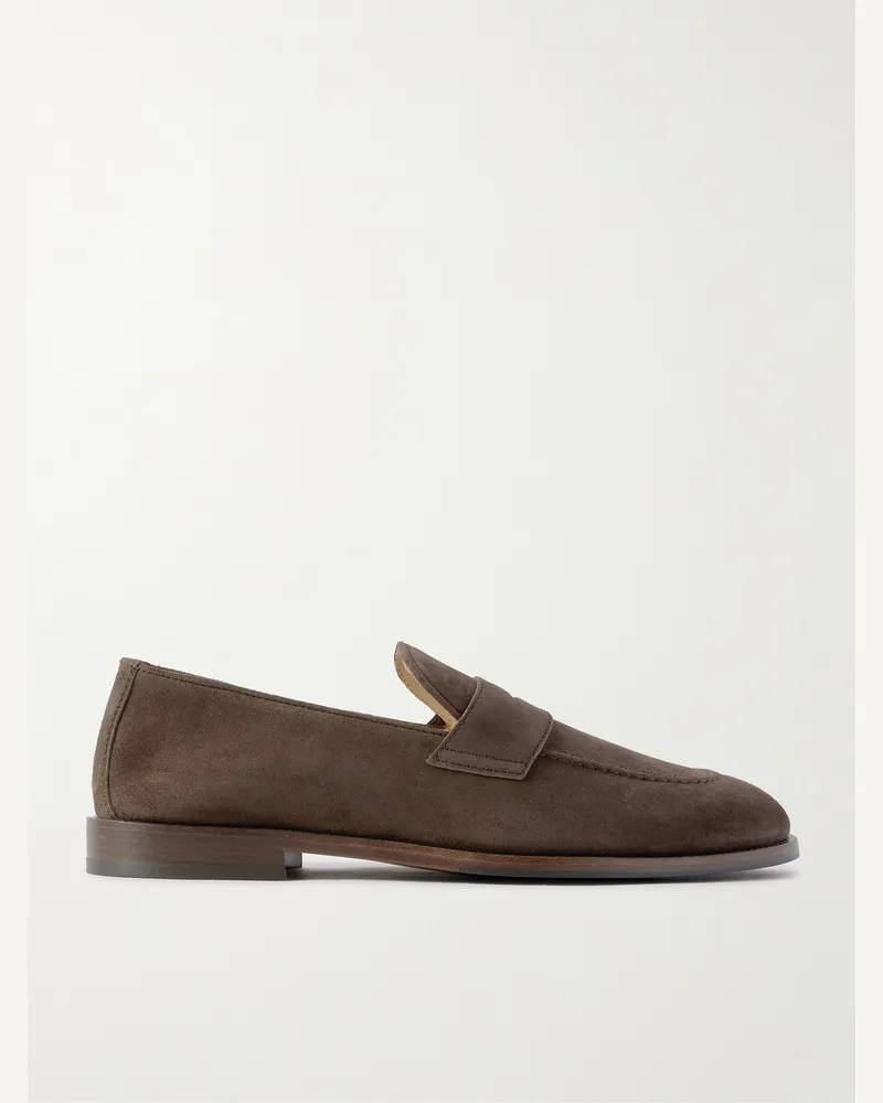 Brunello Cucinelli Flex Suede Penny Loafers Brown