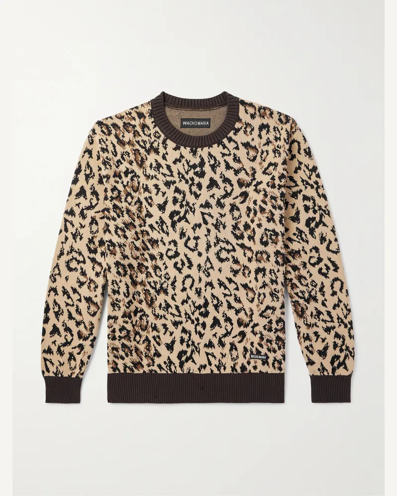 Wacko Maria Pullover aus Baumwolle in Jacquard-Strick mit Leopardenmuster und Logoapplikation Animal-print
