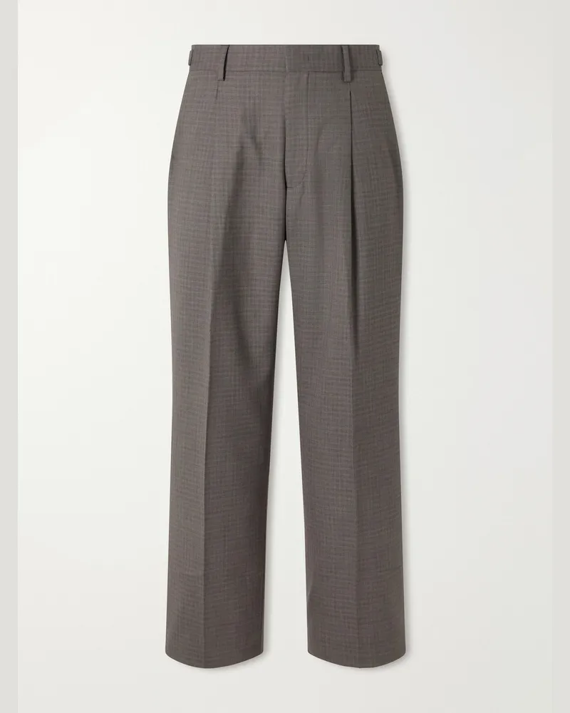NN 07 Kay 10071 Straight-Leg Pleated Checked Basketweave Wool-Blend Trousers Green