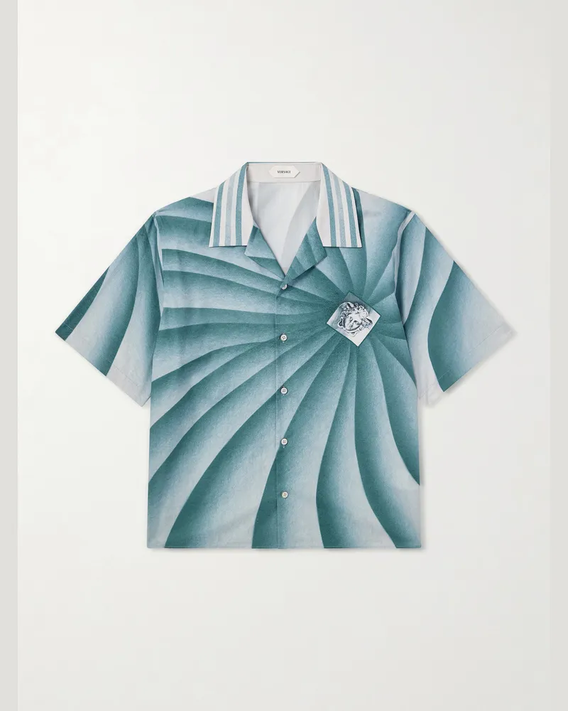 Versace Camp-Collar Cotton-Poplin Shirt Blue