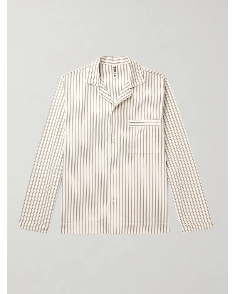 TEKLA Camp-Collar Striped Organic Cotton-Poplin Pyjama Shirt Weiß