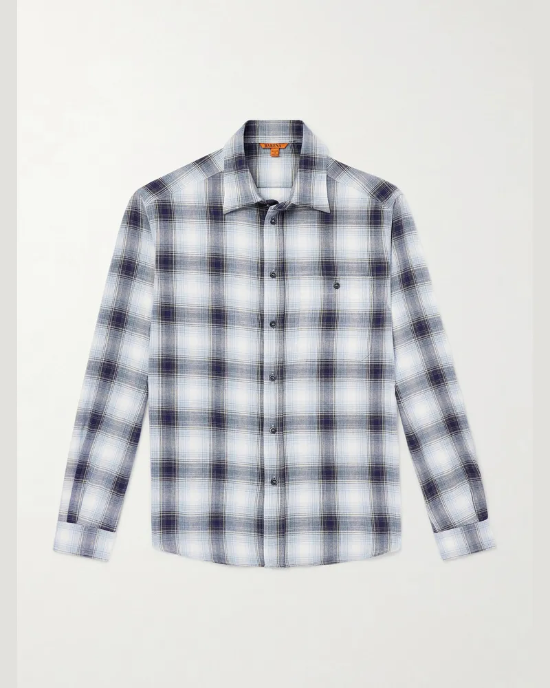 BARENA Kariertes Hemd aus Baumwollflanell Blau