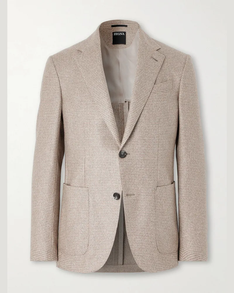Ermenegildo Zegna Houndstooth Silk and Cashmere-Blend Blazer Gray