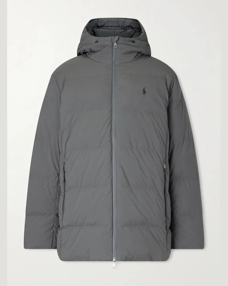 Ralph Lauren Parkview Daunenjacke aus gestepptem Shell mit Kapuze und Logostickerei Grau