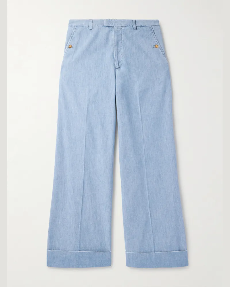 Valentino Garavani Weit geschnittene Hose aus Baumwoll-Chambray Blau