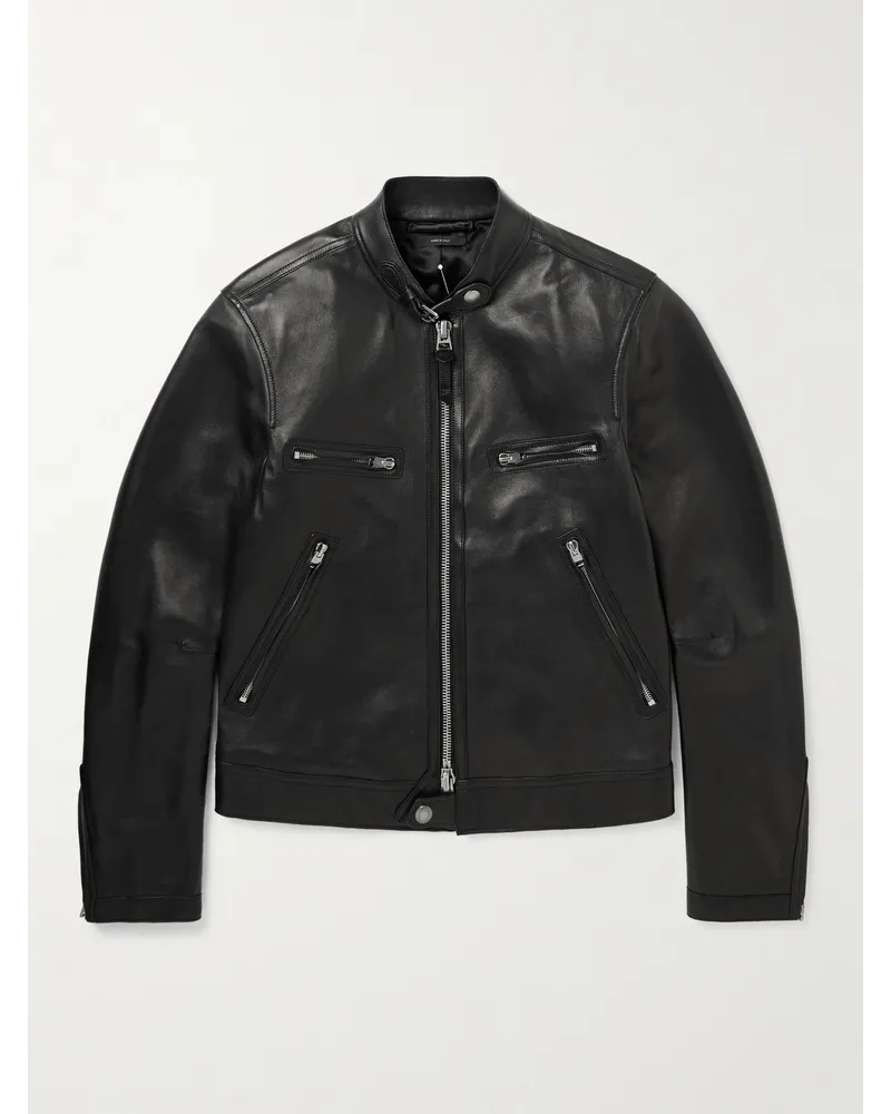 Tom Ford Schmal geschnittene Bikerjacke aus vollnarbigem Leder Schwarz