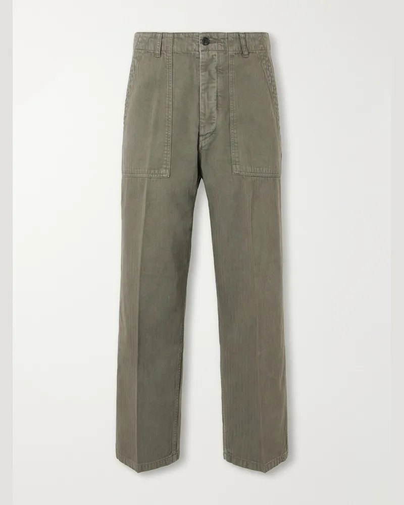 Visvim Benning Straigh-Leg Herringbone Cotton Trousers Green