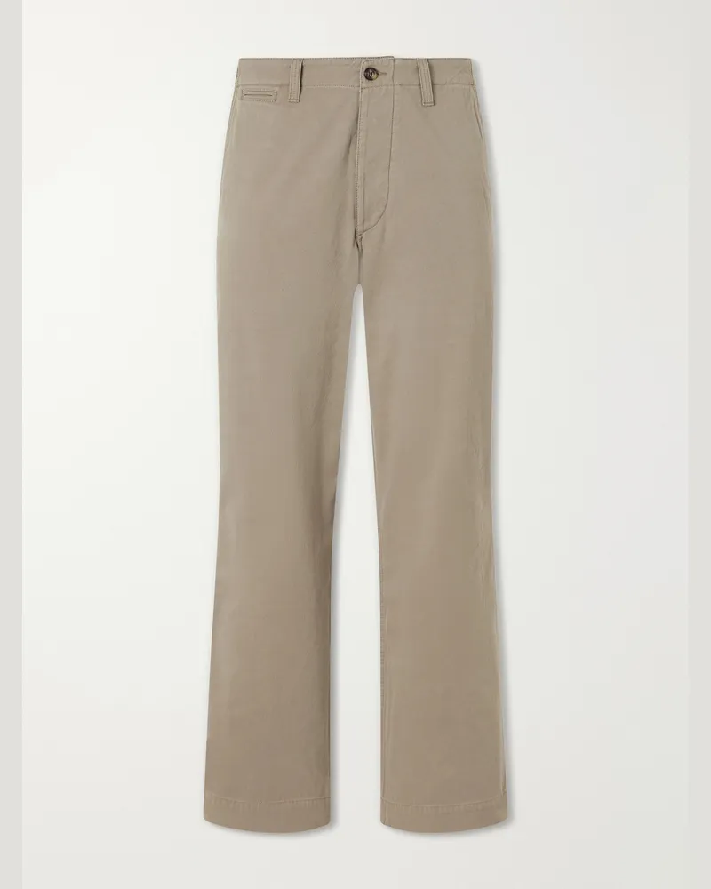 Drake's Wide-Leg Cotton-Twill Chinos Brown