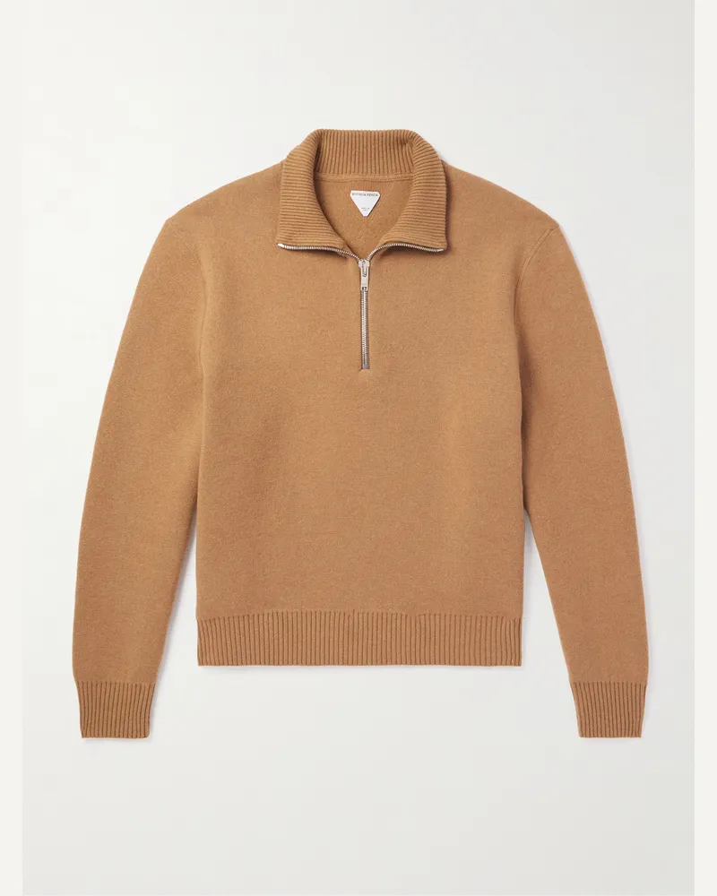 Bottega Veneta Ribbed Cashmere-Blend Half-Zip Sweater Brown