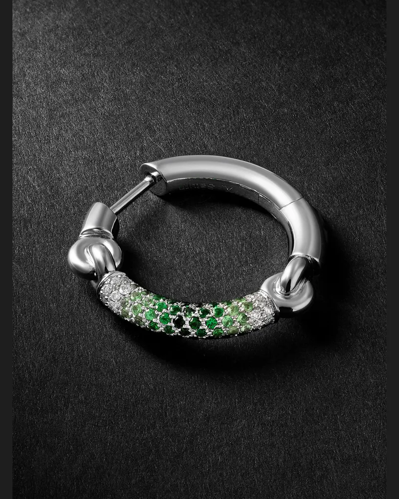 M. Cohen The Equinox einzelne Creole aus 18 Karat Weißgold mit Tsavoriten und Diamanten Silber