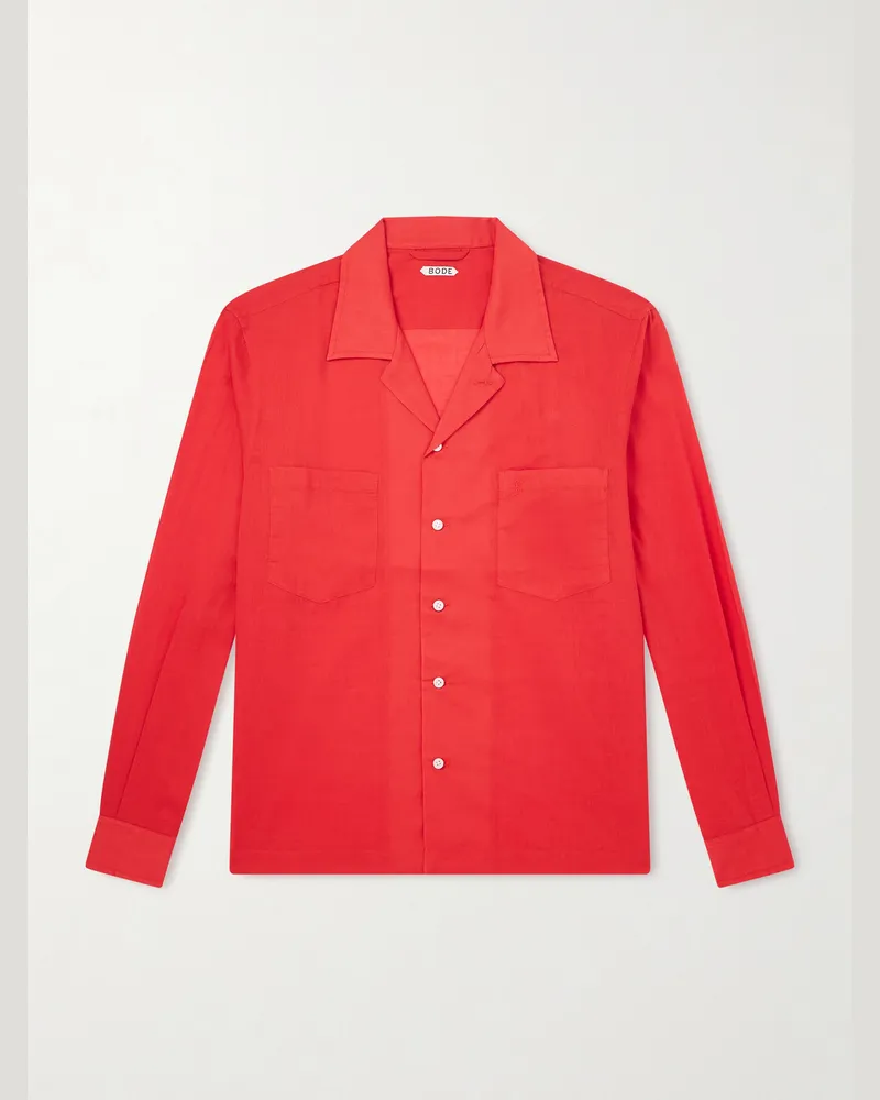 BODE Hemd aus Baumwoll-Voile mit Stickereien und Reverskragen Rot