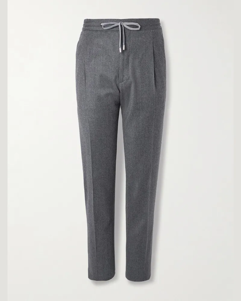LARDINI Gerade geschnittene Hose aus einer Stretch-Schurwoll-Kaschmirmischung mit Kordelzugbund und Falten Grau