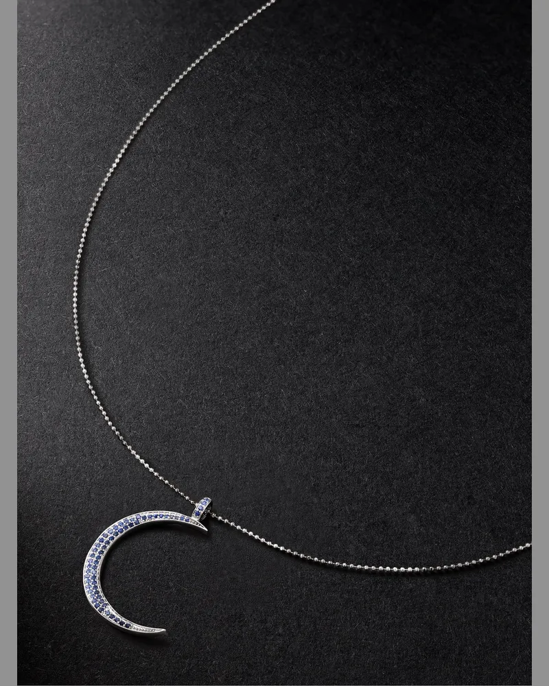 Sydney Evan Large Moon White Gold Sapphire Necklace Silver