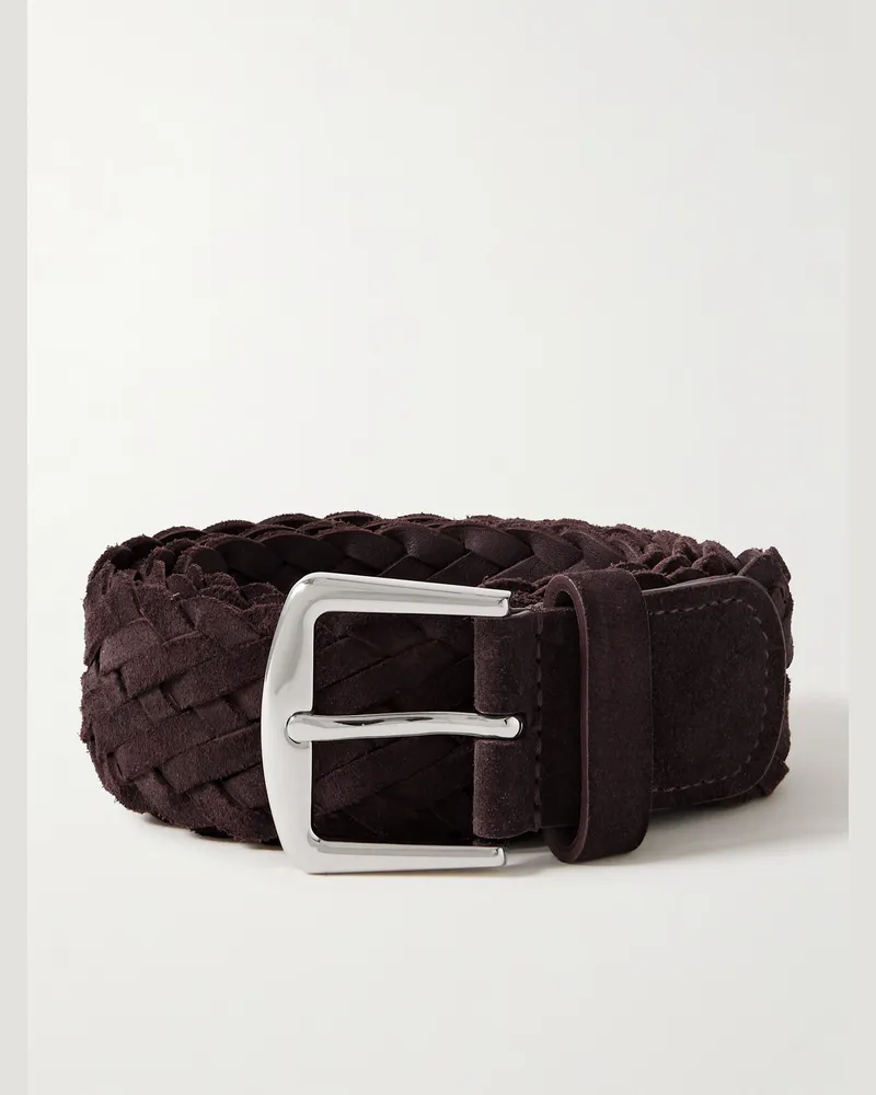 Loro Piana Gürtel aus geflochtenem Veloursleder, 4 cm Braun