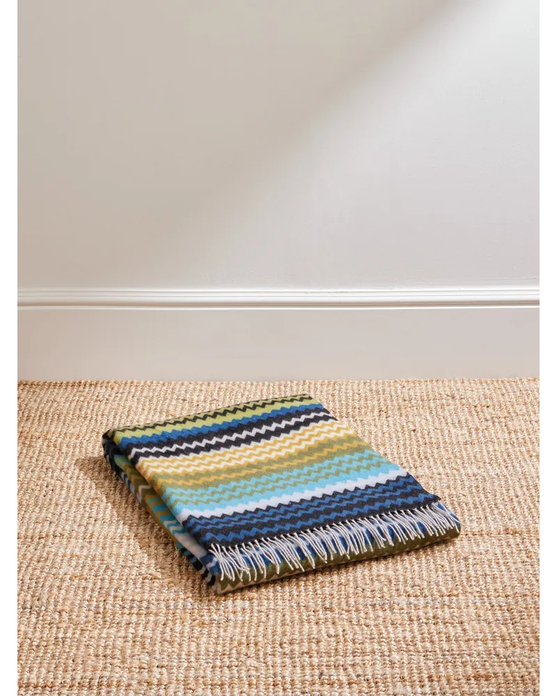 Missoni Home Humbert Tagesdecke aus einer Wollmischung mit Streifen und Fransen Blau