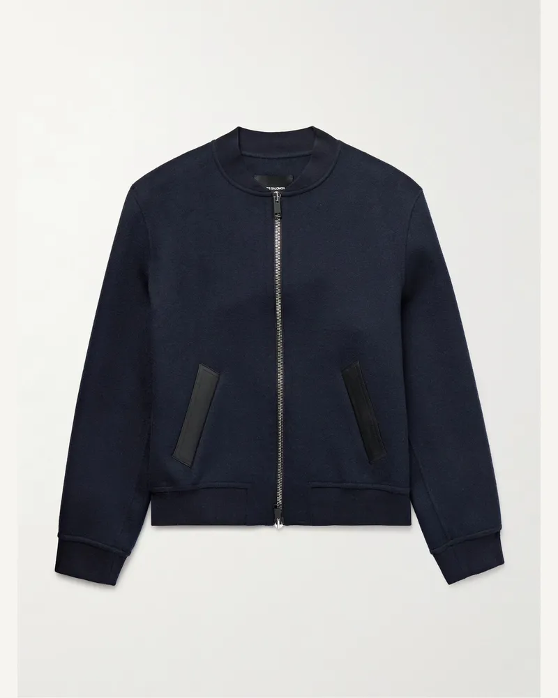 Yves Salomon Bomberjacke aus Filz aus einer Woll-Kaschmirmischung mit Lederbesatz Blau