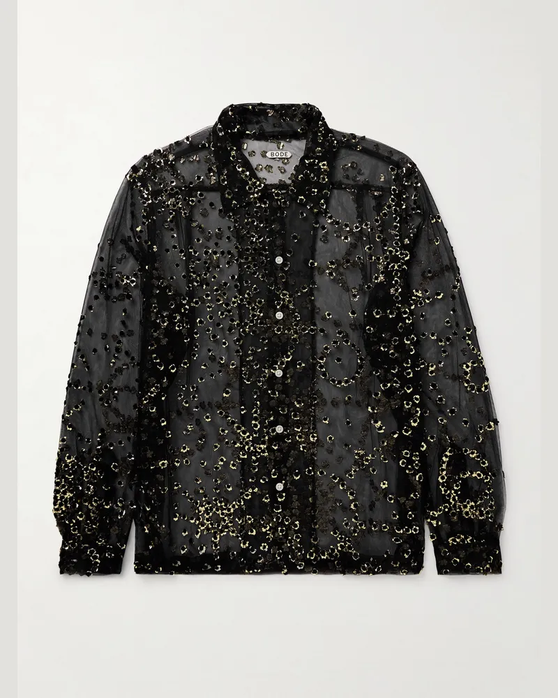 BODE Hemd aus verziertem Metallic-Tüll Schwarz