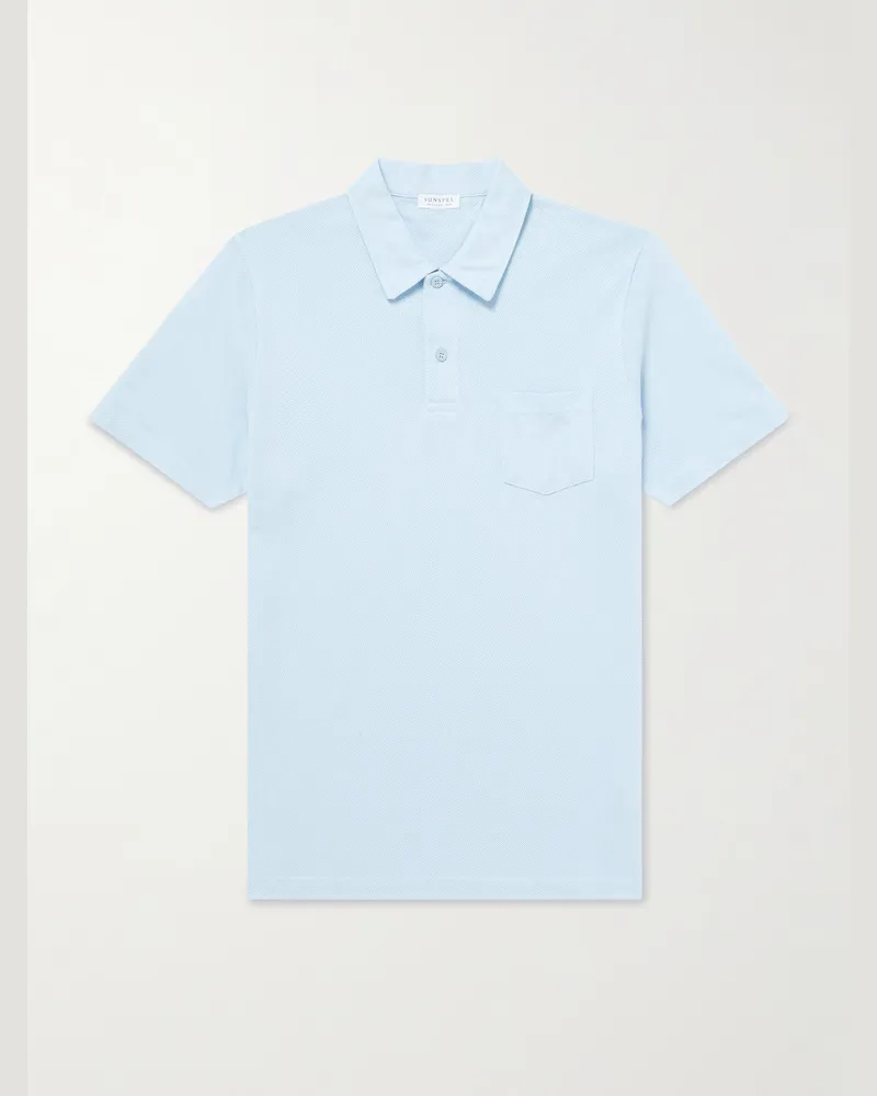 Sunspel Riviera schmal geschnittenes Polohemd aus Baumwoll-Mesh Blau