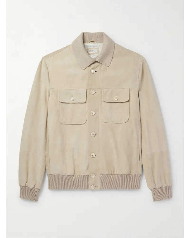 Brunello Cucinelli Jacke aus Veloursleder Neutral