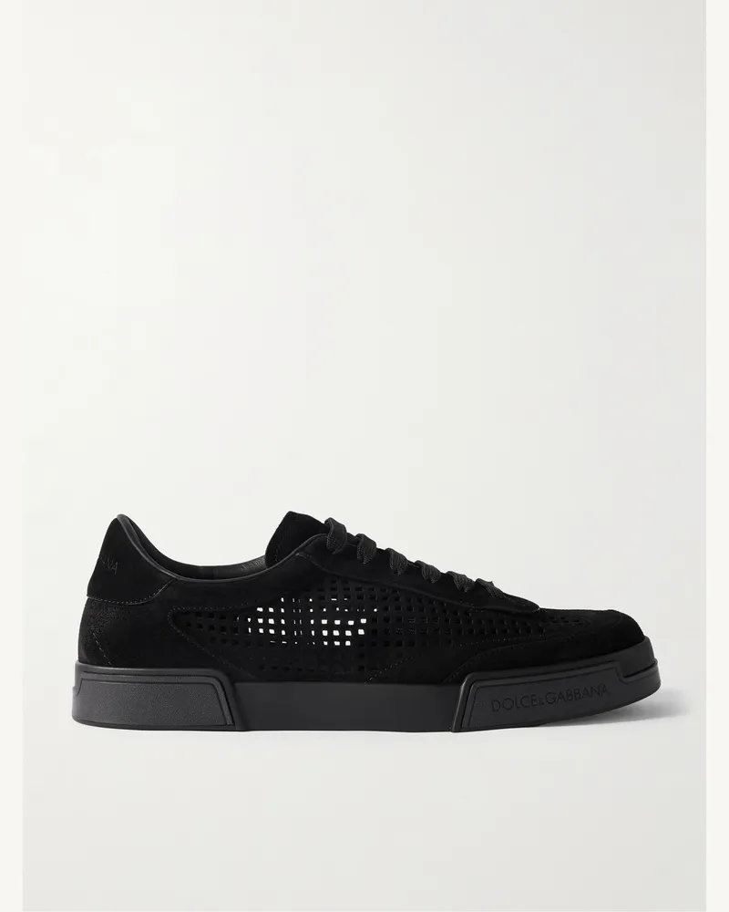 Dolce & Gabbana Portofino Yacht Sneakers aus perforiertem Veloursleder in Distressed-Optik Schwarz