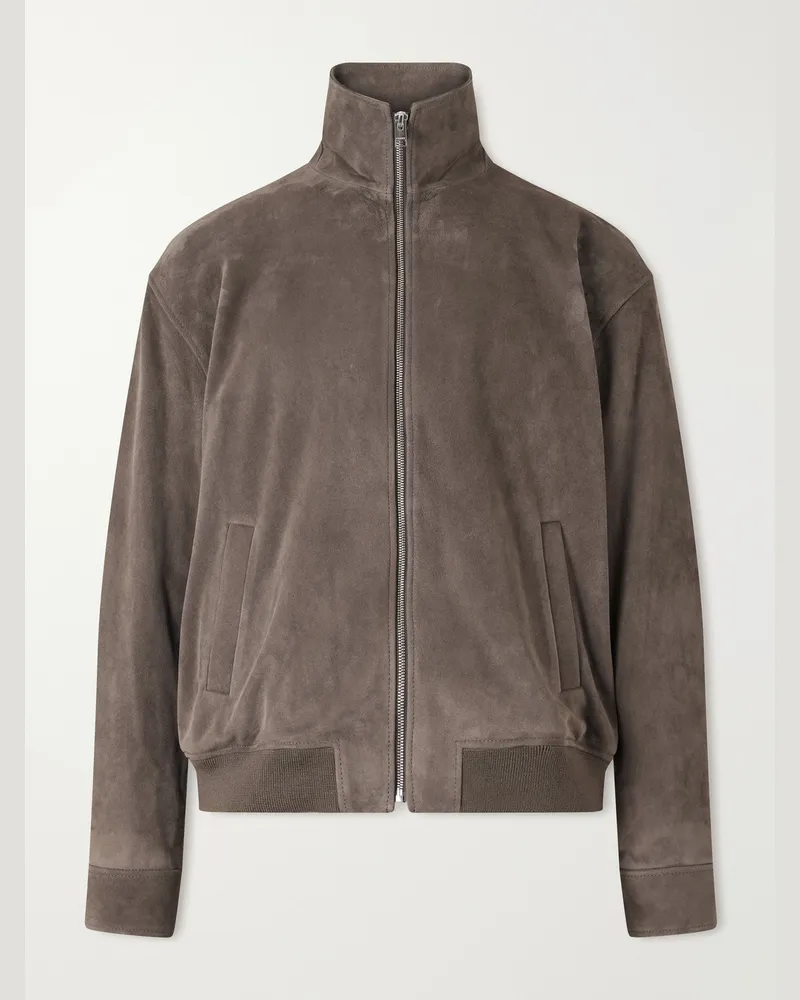 Frame Denim Suede Bomber Jacket Brown