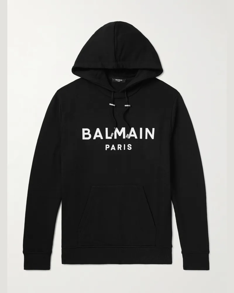 Balmain Hoodie aus Stretch-Baumwoll-Jersey mit Logoprint Schwarz