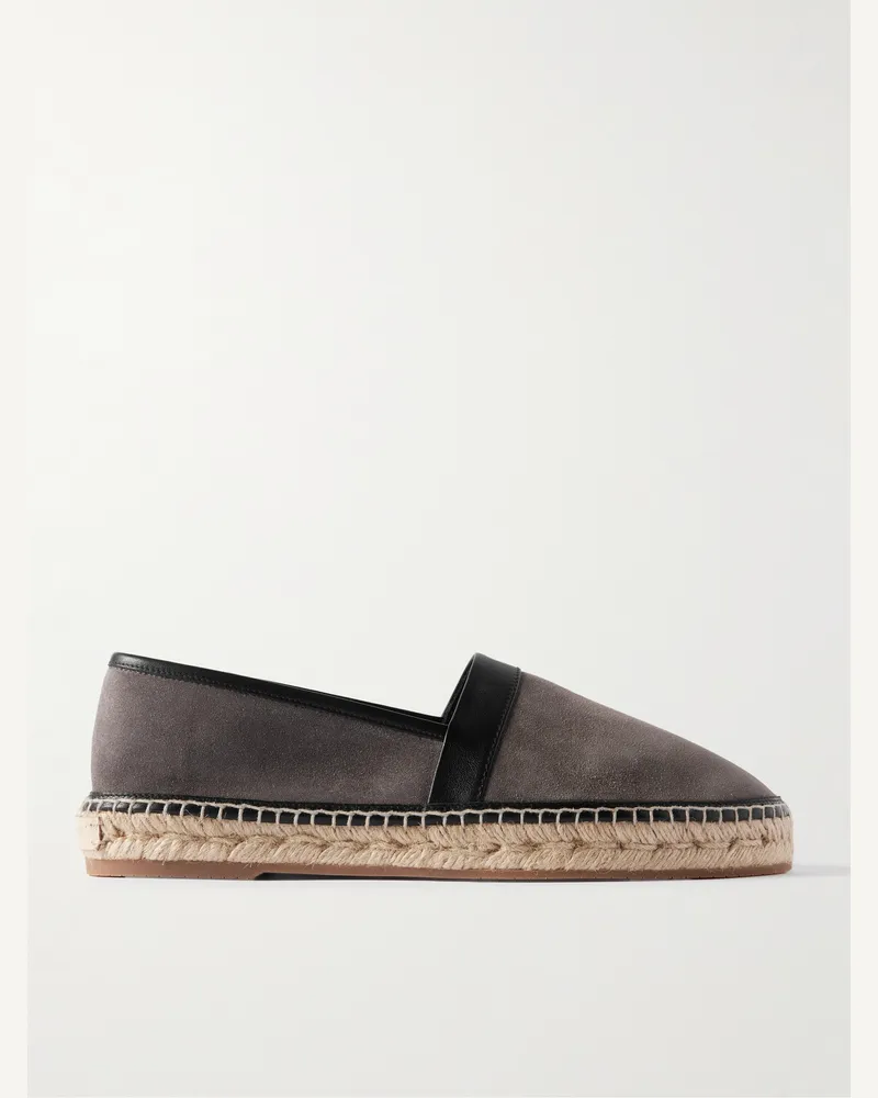 Manolo Blahnik Nerano Leather-Trimmed Suede Espadrilles Gray