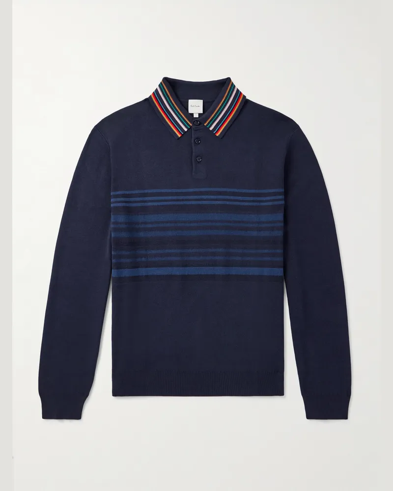 Paul Smith Pullover aus Baumwolle mit Streifen und Polokragen Blau