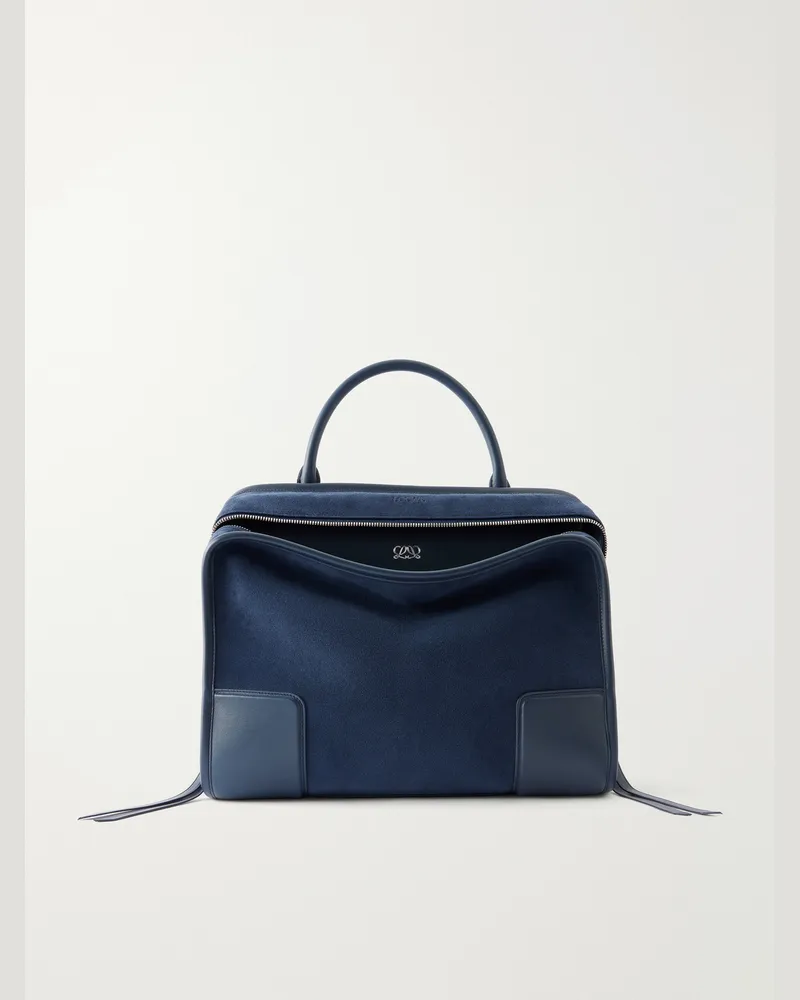 Loewe Amazona 180 Leather-Trimmed Suede Tote Bag Blue