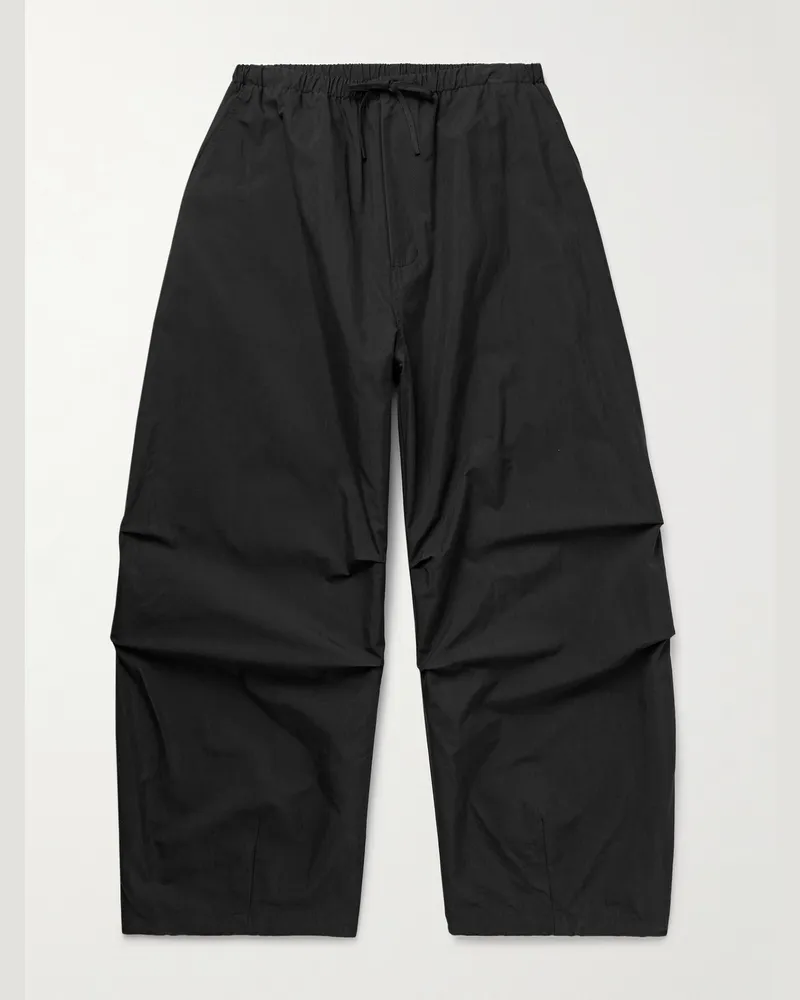 AMOMENTO Weit geschnittene Hose aus Twill aus einer Baumwollmischung mit Kordelzugbund Schwarz
