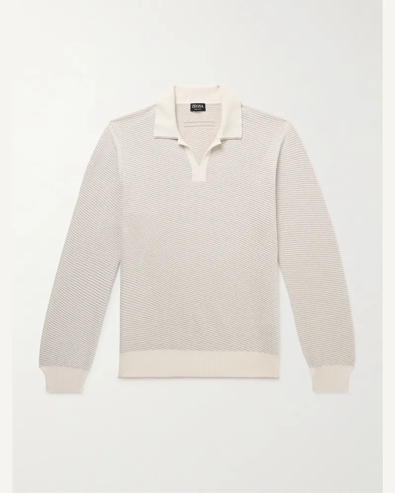 Ermenegildo Zegna Gestreifter Pullover aus einer Baumwoll-Seiden-Kaschmirmischung mit Polokragen Neutral