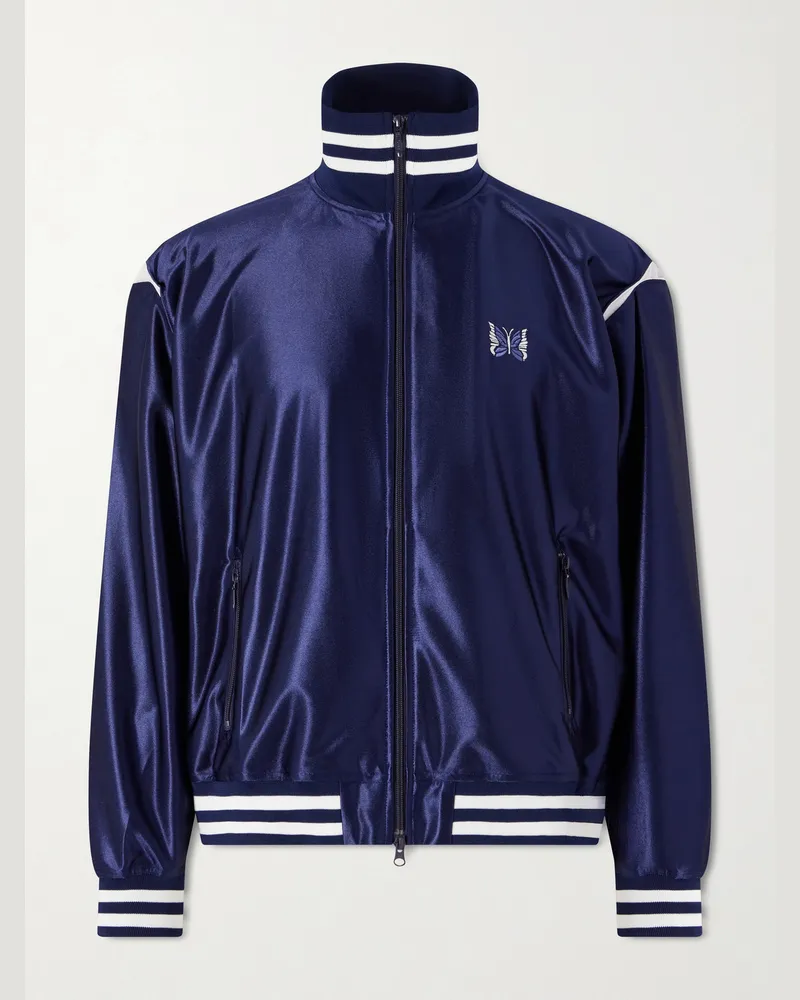 NEEDLES Logo-Embroidered Striped Satin Track Jacket Blue