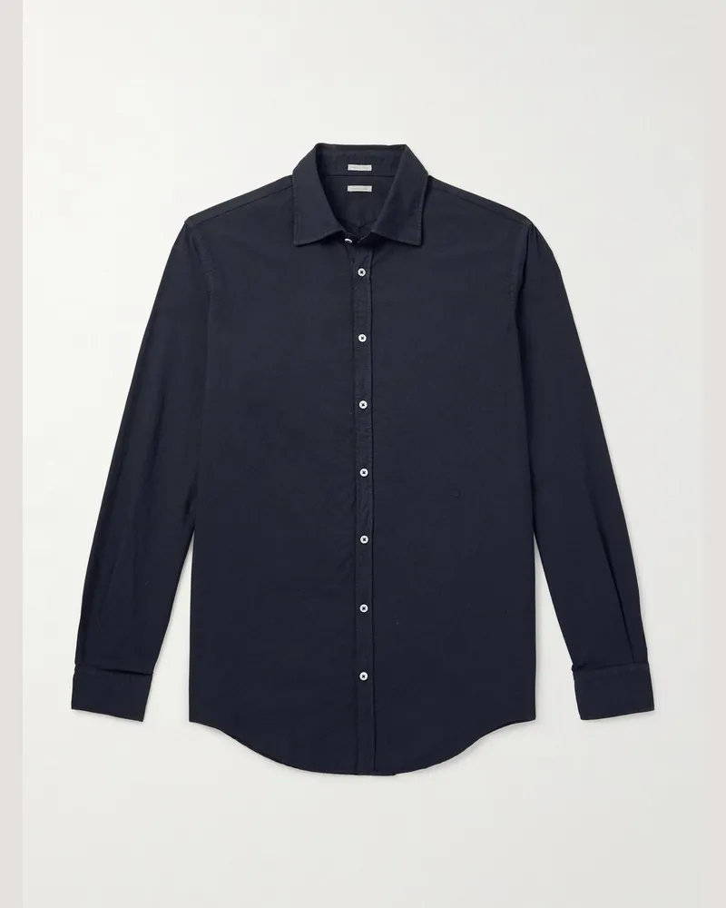 Massimo Alba Genova Cutaway-Collar Cotton-Chambray Shirt Black