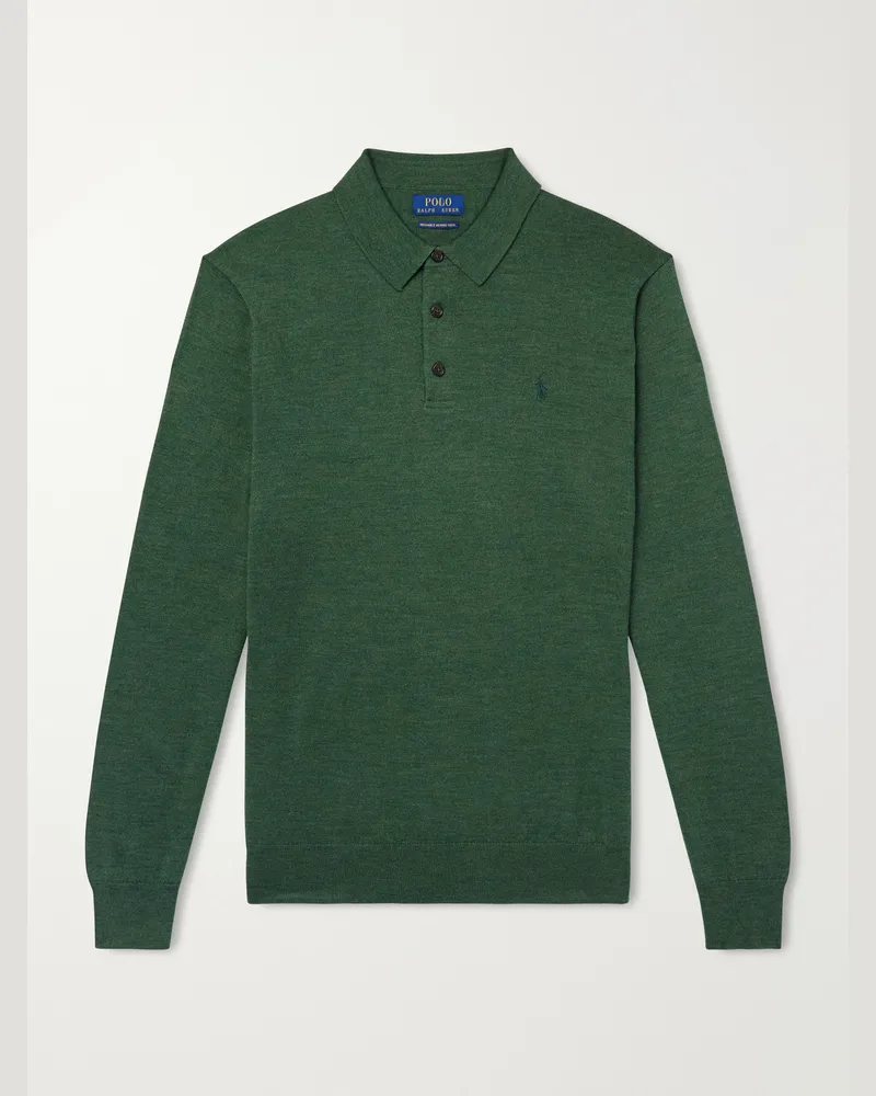 Ralph Lauren Logo-Embroidered Wool Polo Sweater Green