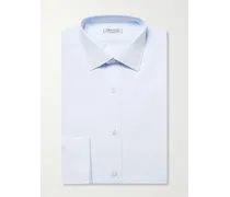 Schmal geschnittenes Hemd aus blauer Baumwollpopeline mit Doppelmanschetten