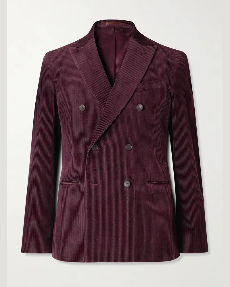 MR P. Schmal geschnittene doppelreihige Smokingjacke aus Cord aus einer Baumwoll-Kaschmirmischung Lila