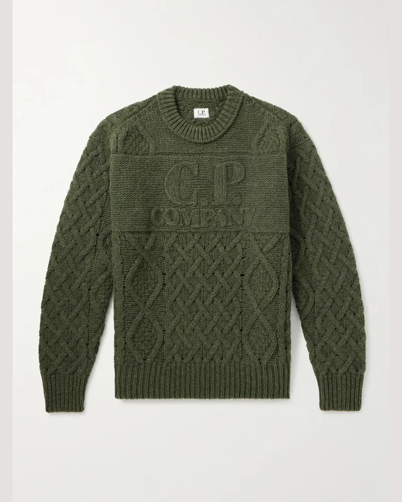 C.P. Company Pullover aus Wolle in Zopfstrick mit Logo Grün