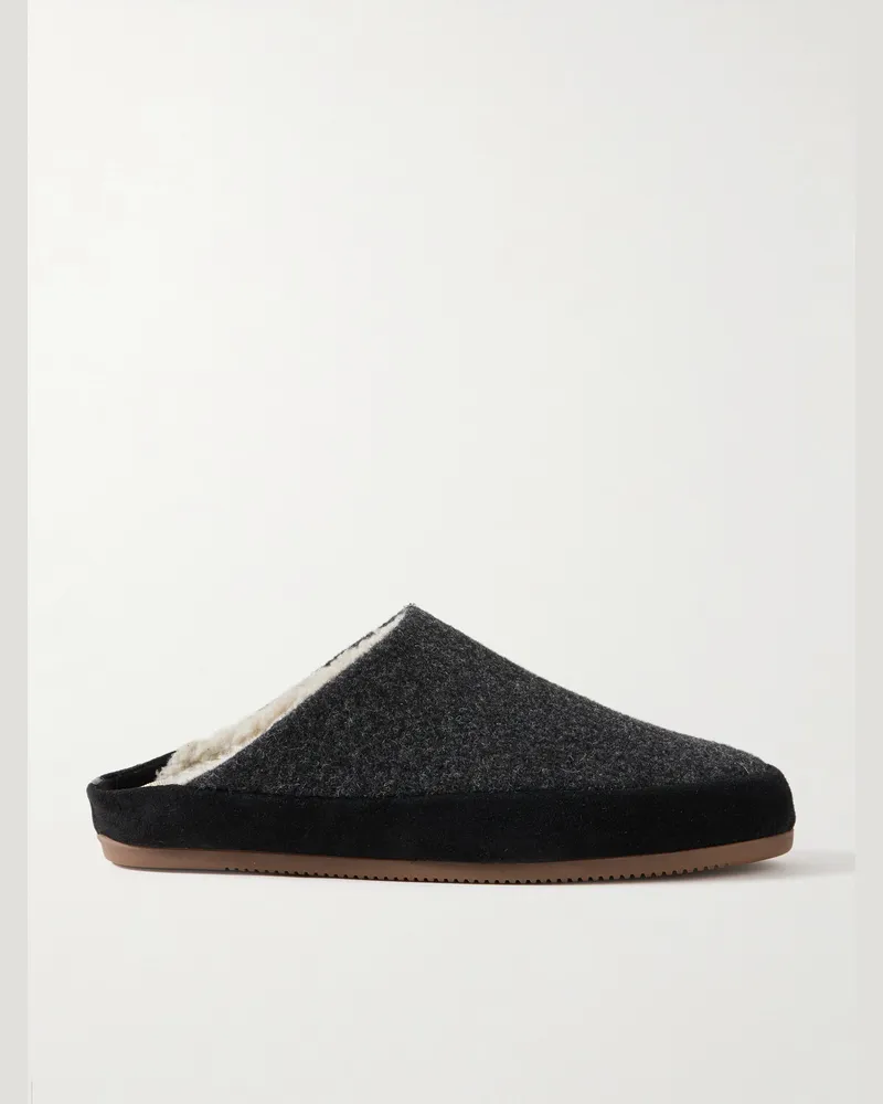 MULO Suede-Trimmed Shearling-Lined Wool Slippers Gray