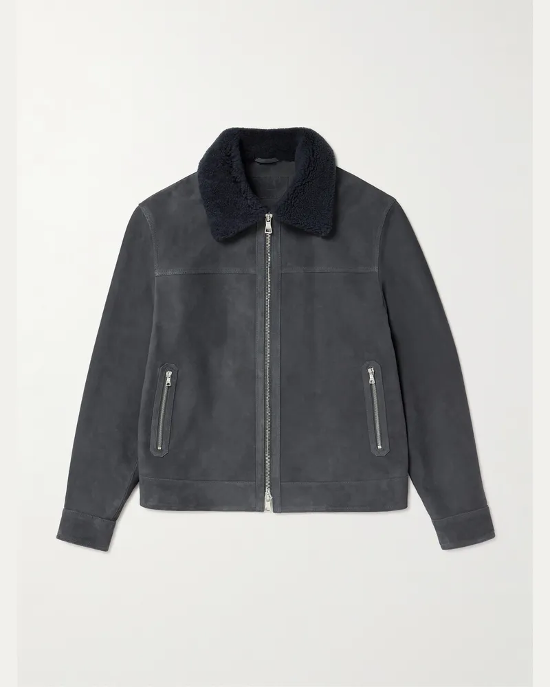 MR P. Shearling-Trimmed Suede Trucker Jacket Blue