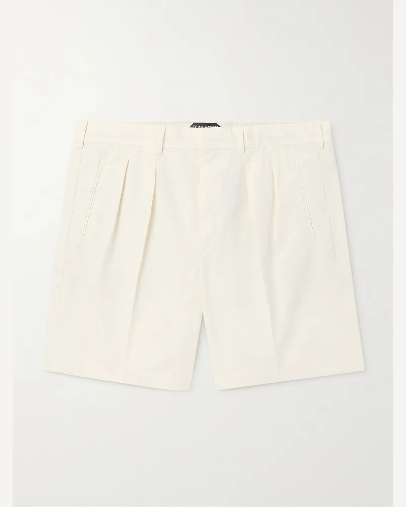 Tom Ford Gerade geschnittene Shorts aus Popeline aus einer Baumwoll-Seidenmischung mit Falten Neutral