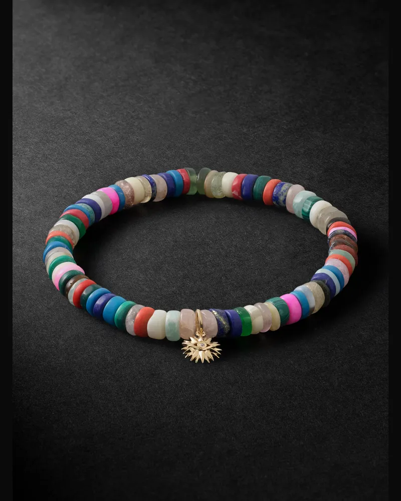 Sydney Evan Evil Eye 14-Karat Gold Multi-Stone Beaded Bracelet Blue