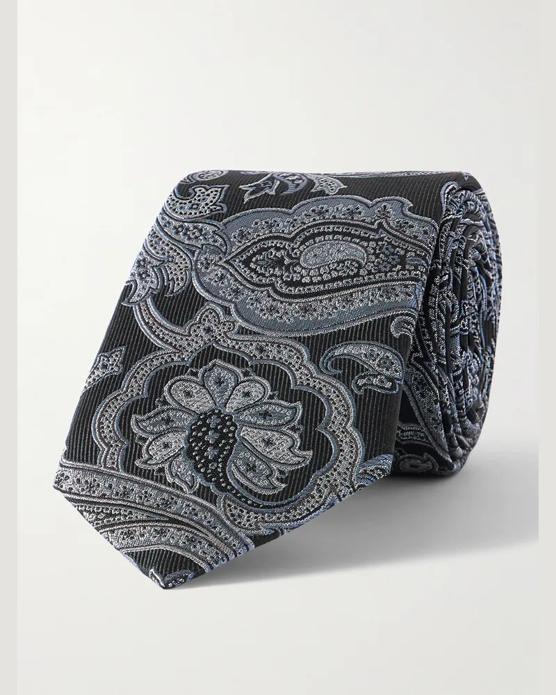 Etro Krawatte aus Seiden-Jacquard mit Paisley-Muster, 8 cm Grau