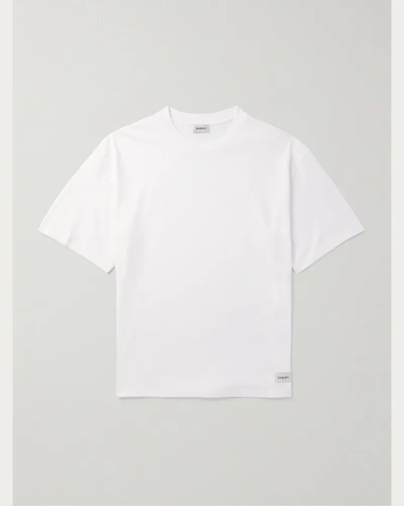 Saint Laurent Logo-Appliquéd Cotton and Modal-Blend Jersey T-Shirt White