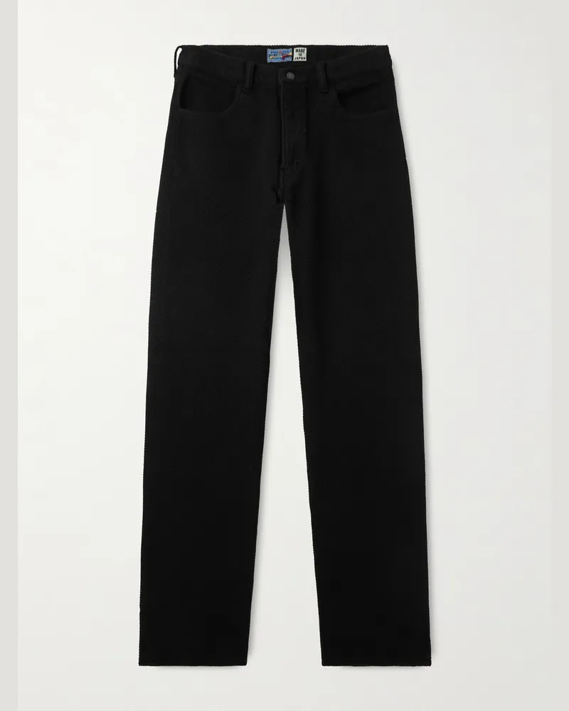 Blue Blue Japan Sashiko Straight-Leg Textured-Cotton Trousers Black