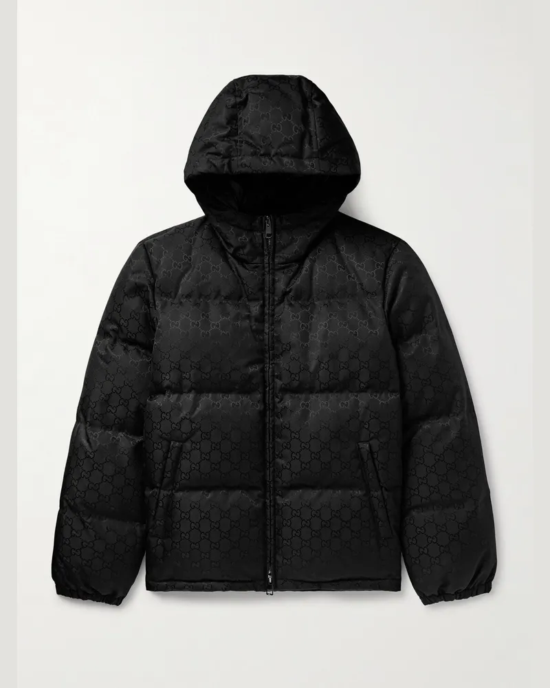 Gucci Quilted Logo-Jacquard Nylon Hooded Down Jacket Black