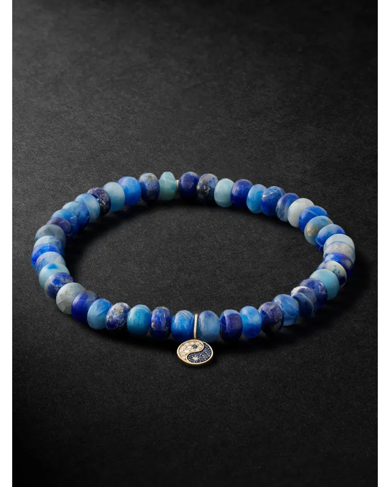 Sydney Evan Small Yin Yang Armband aus Zierperlen mit mehreren Steinen und rhodiniertem Detail Blau