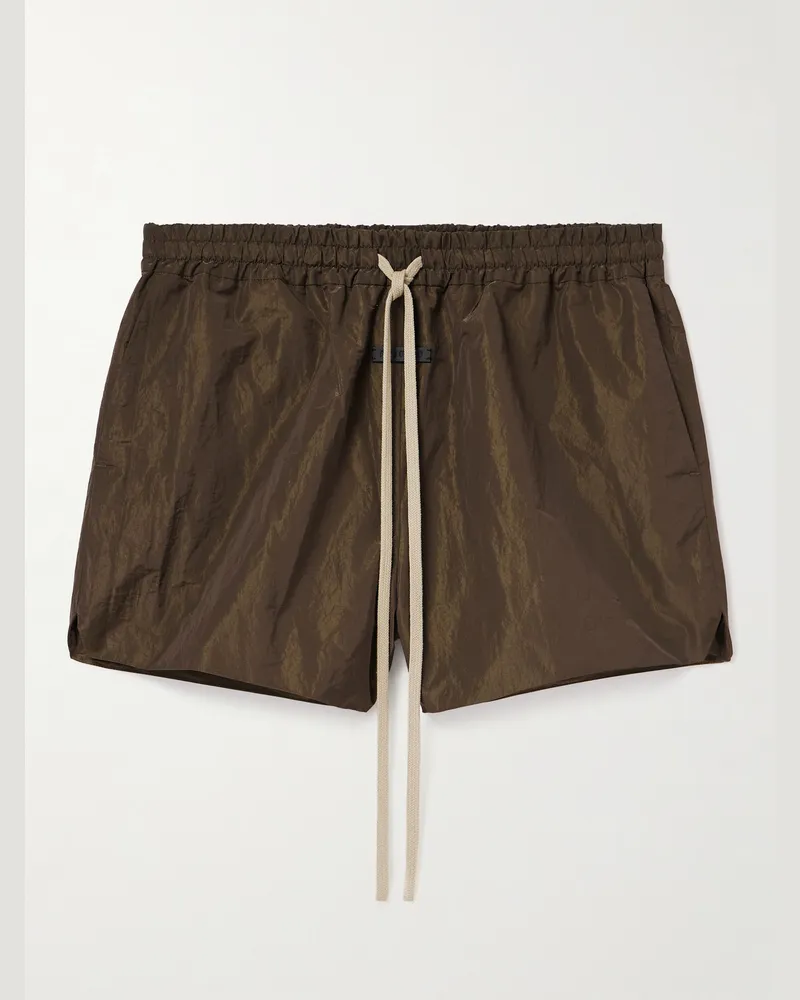 Fear of God Logo-Appliquéd Crinkled-Shell Drawstring Shorts Brown