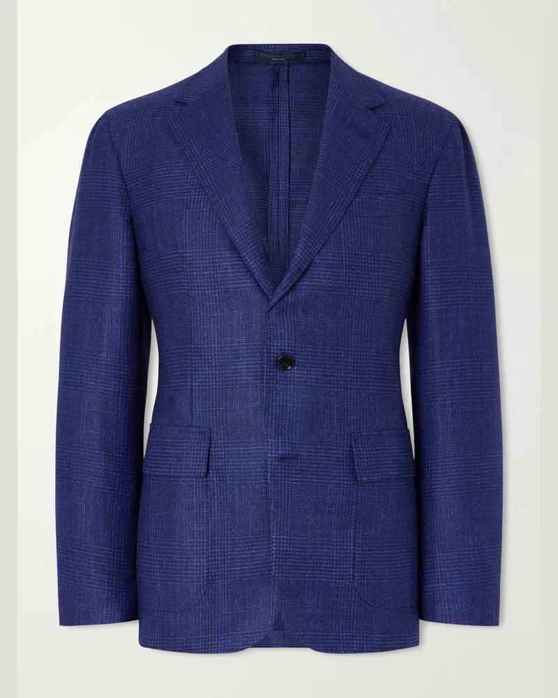 Dunhill Checked Wool, Silk and Cashmere-Blend Blazer Blue